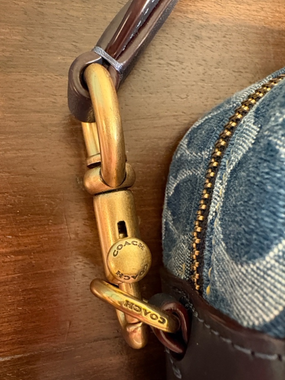 Coach Blue Denim Signature C  Crossbody Bag with Tan Accents - Picture 6 of 15